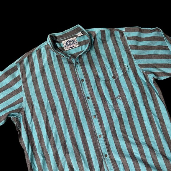 Levi's Other - Vintage Levis Button Up Shirt Mens XL Striped Long Sleeve Teal Gray 1980s Taiwan